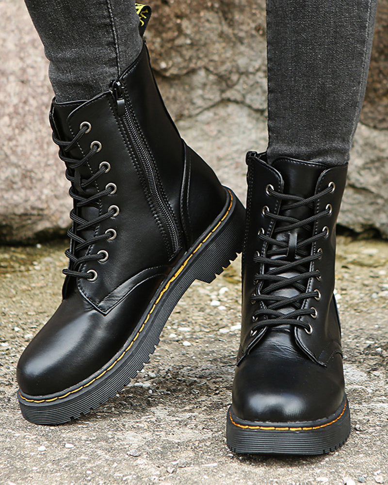 Stylish Monica Ankle Boots with Lacing and Zipper — Allmycloset