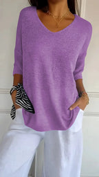 Mia™ - Cozy Top with Knitted V-Neck — Allmycloset (view 6)