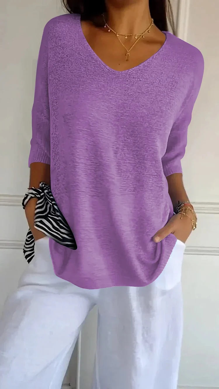 Mia™ - Cozy Top with Knitted V-Neck — Allmycloset (view 6)