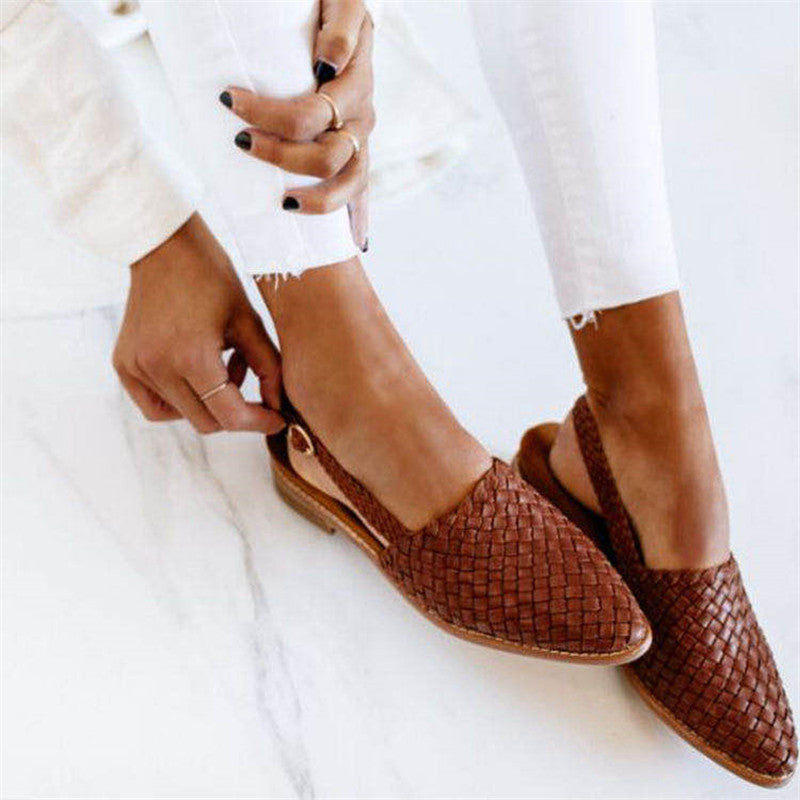 Lucy™ - Leather Woven Sandals — Allmycloset