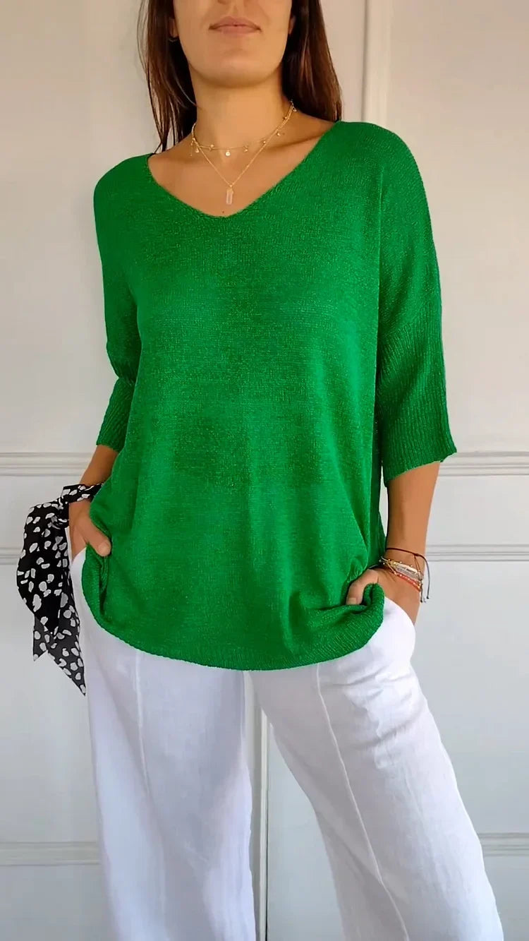 Mia™ - Cozy Top with Knitted V-Neck — Allmycloset (view 5)