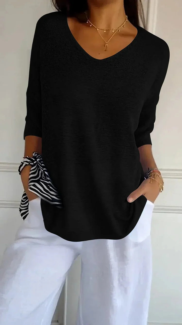 Mia™ - Cozy Top with Knitted V-Neck — Allmycloset (view 7)