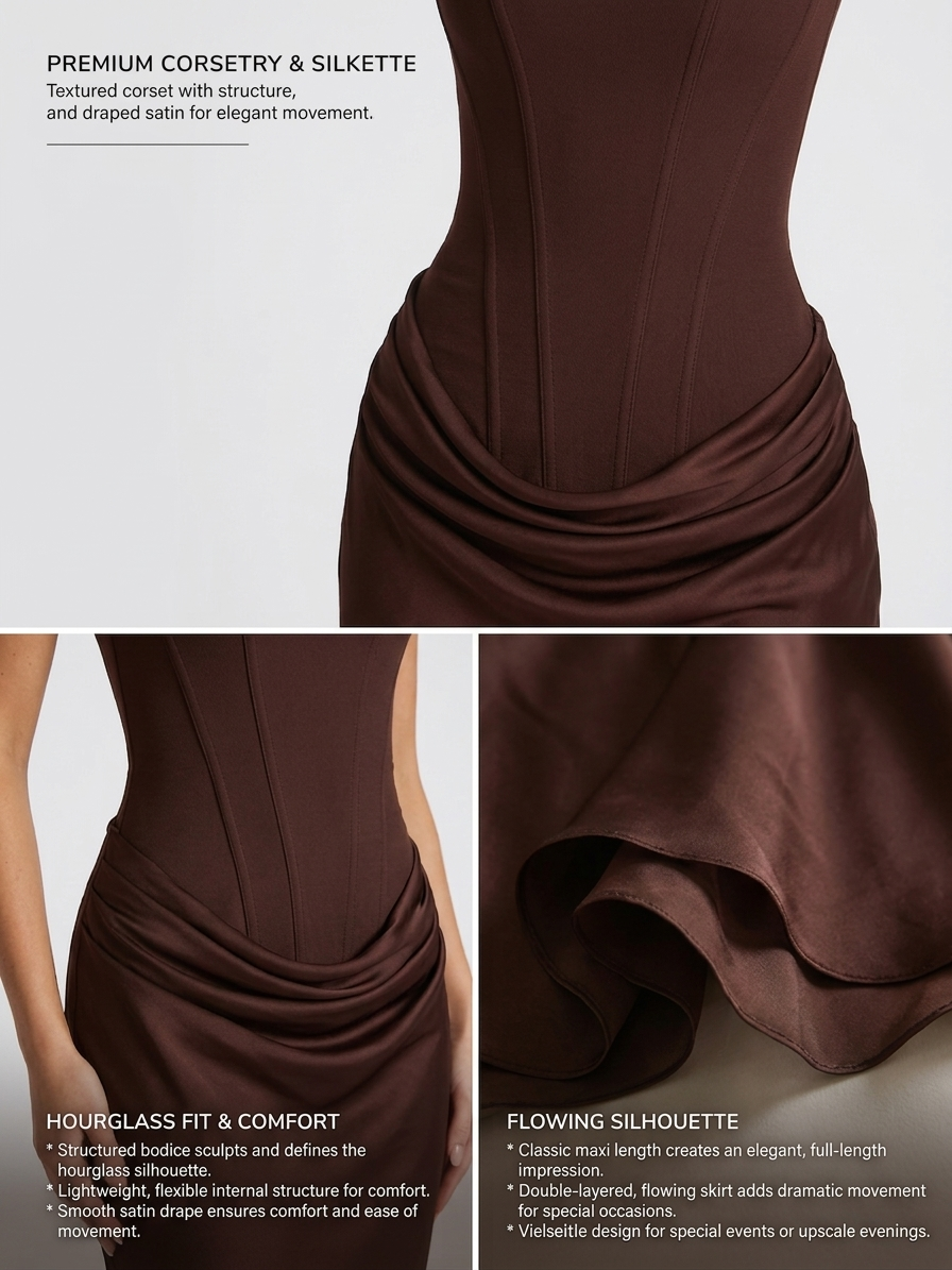 Maxi Dress for Women Fall Evening Dress with Square Neck and Draped Waist Silhouette — Allmycloset (view 8)