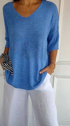 Mia™ - Cozy Top with Knitted V-Neck — Allmycloset (view 2)