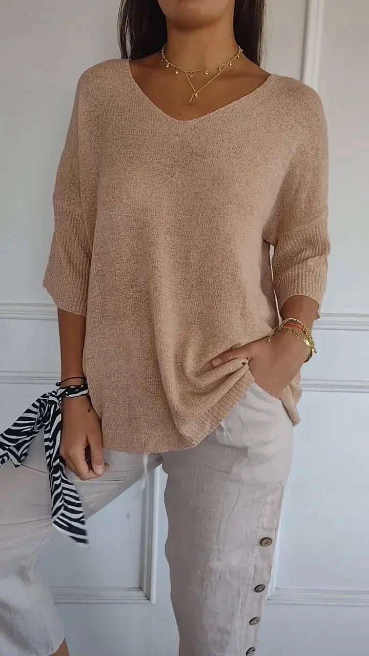 Mia™ - Cozy Top with Knitted V-Neck — Allmycloset (view 3)