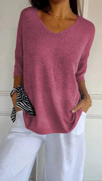 Mia™ - Cozy Top with Knitted V-Neck — Allmycloset (view 4)
