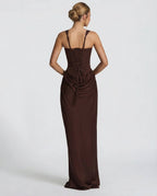 Maxi Dress for Women Fall Evening Dress with Square Neck and Draped Waist Silhouette — Allmycloset (view 10)