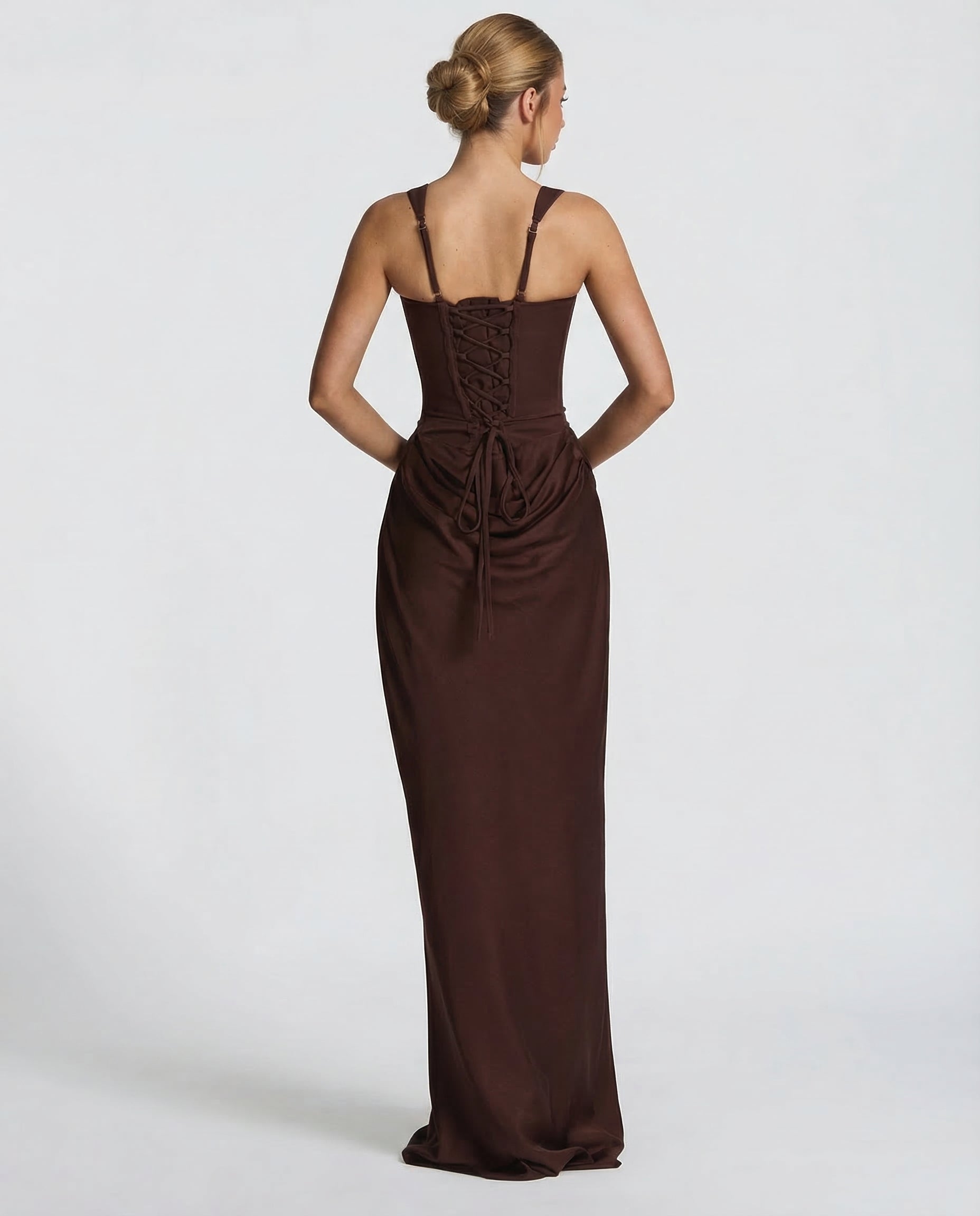 Maxi Dress for Women Fall Evening Dress with Square Neck and Draped Waist Silhouette — Allmycloset (view 10)