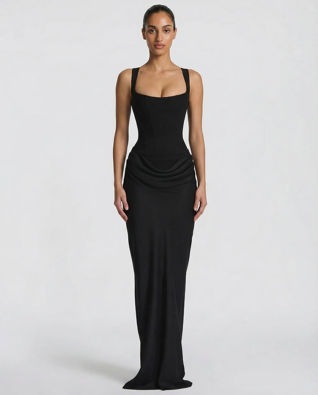Maxi Dress for Women Fall Evening Dress with Square Neck and Draped Waist Silhouette — Allmycloset (view 12)