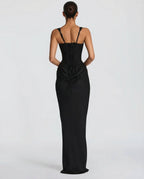 Maxi Dress for Women Fall Evening Dress with Square Neck and Draped Waist Silhouette