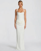 Maxi Dress for Women Fall Evening Dress with Square Neck and Draped Waist Silhouette — Allmycloset (view 3)
