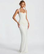 Maxi Dress for Women Fall Evening Dress with Square Neck and Draped Waist Silhouette