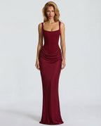 Maxi Dress for Women Fall Evening Dress with Square Neck and Draped Waist Silhouette — Allmycloset (view 4)
