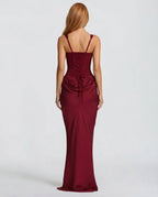 Maxi Dress for Women Fall Evening Dress with Square Neck and Draped Waist Silhouette