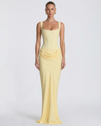 Maxi Dress for Women Fall Evening Dress with Square Neck and Draped Waist Silhouette — Allmycloset (view 5)