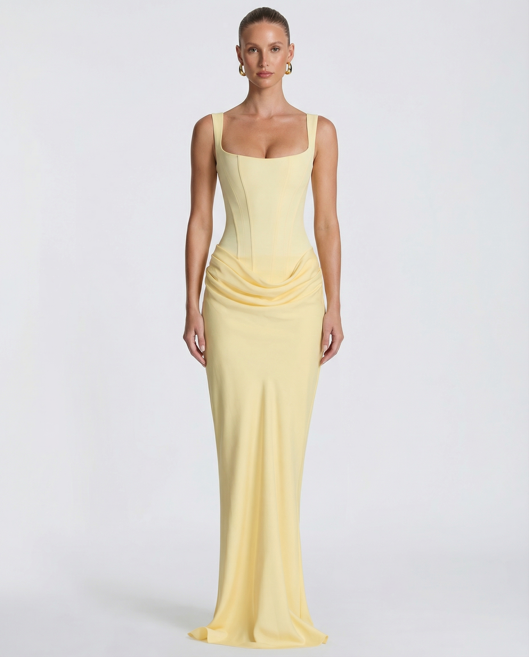 Maxi Dress for Women Fall Evening Dress with Square Neck and Draped Waist Silhouette — Allmycloset (view 5)