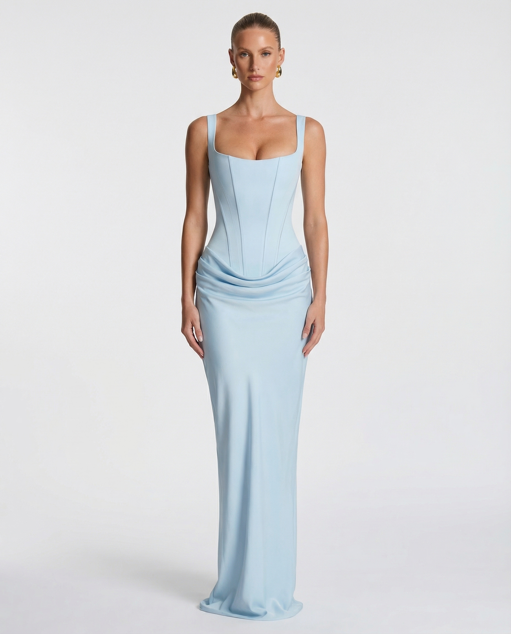 Maxi Dress for Women Fall Evening Dress with Square Neck and Draped Waist Silhouette — Allmycloset (view 6)