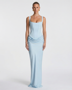 Maxi Dress for Women Fall Evening Dress with Square Neck and Draped Waist Silhouette — Allmycloset (view 6)