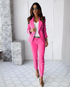 Women's Tailored Suit Set Fall Double Breasted Blazer and Pants for Business Meetings — Allmycloset (view 11)