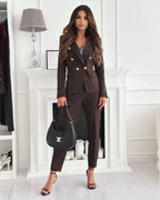 Women's Tailored Suit Set Fall Double Breasted Blazer and Pants for Business Meetings — Allmycloset (view 5)
