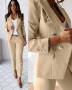 Women's Tailored Suit Set Fall Double Breasted Blazer and Pants for Business Meetings — Allmycloset (view 2)