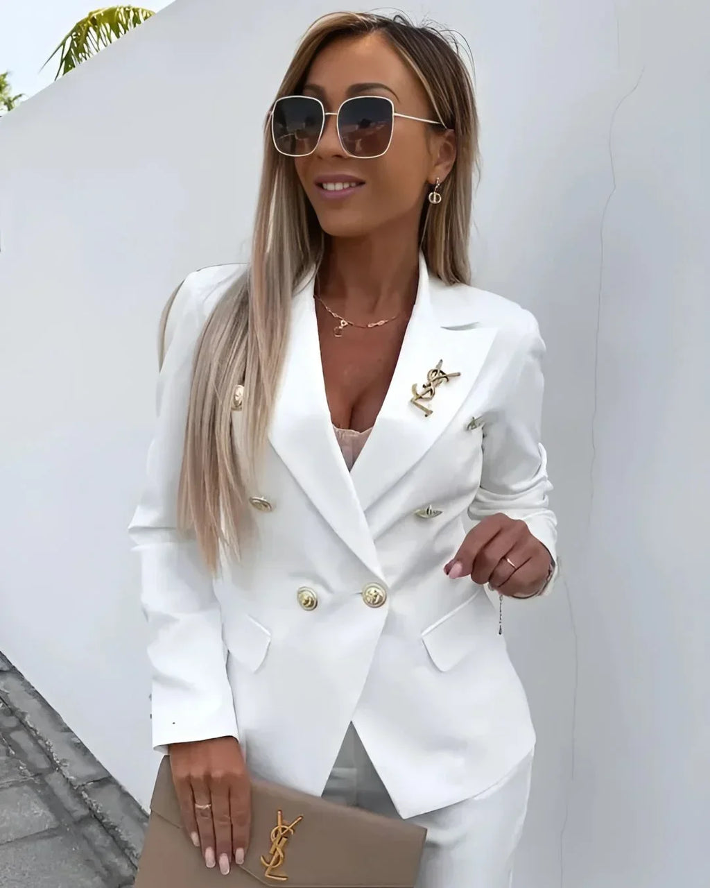 Women's Tailored Suit Set Fall Double Breasted Blazer and Pants for Business Meetings — Allmycloset (view 9)