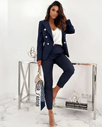 Women's Tailored Suit Set Fall Double Breasted Blazer and Pants for Business Meetings — Allmycloset (view 10)