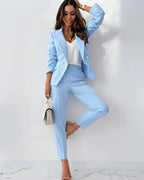 Women's Tailored Suit Set Fall Double Breasted Blazer and Pants for Business Meetings — Allmycloset (view 8)