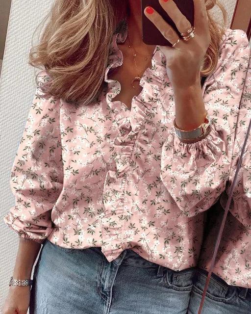Women's Blouse Ruffle V Neck | Casual
