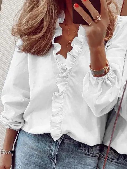 Women's Blouse Ruffle V Neck | Casual