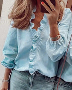 Women's Blouse Ruffle V Neck | Casual