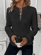 Women's Half-Zip Jumper with Ring Pull | Ribbed Hem